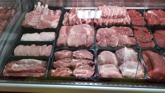 разные виды мяса в холодильнике